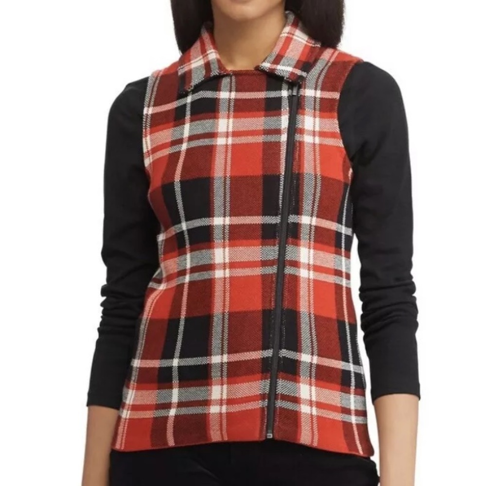 Chaps Women's Plaid Asymmetrical-Zip Vest